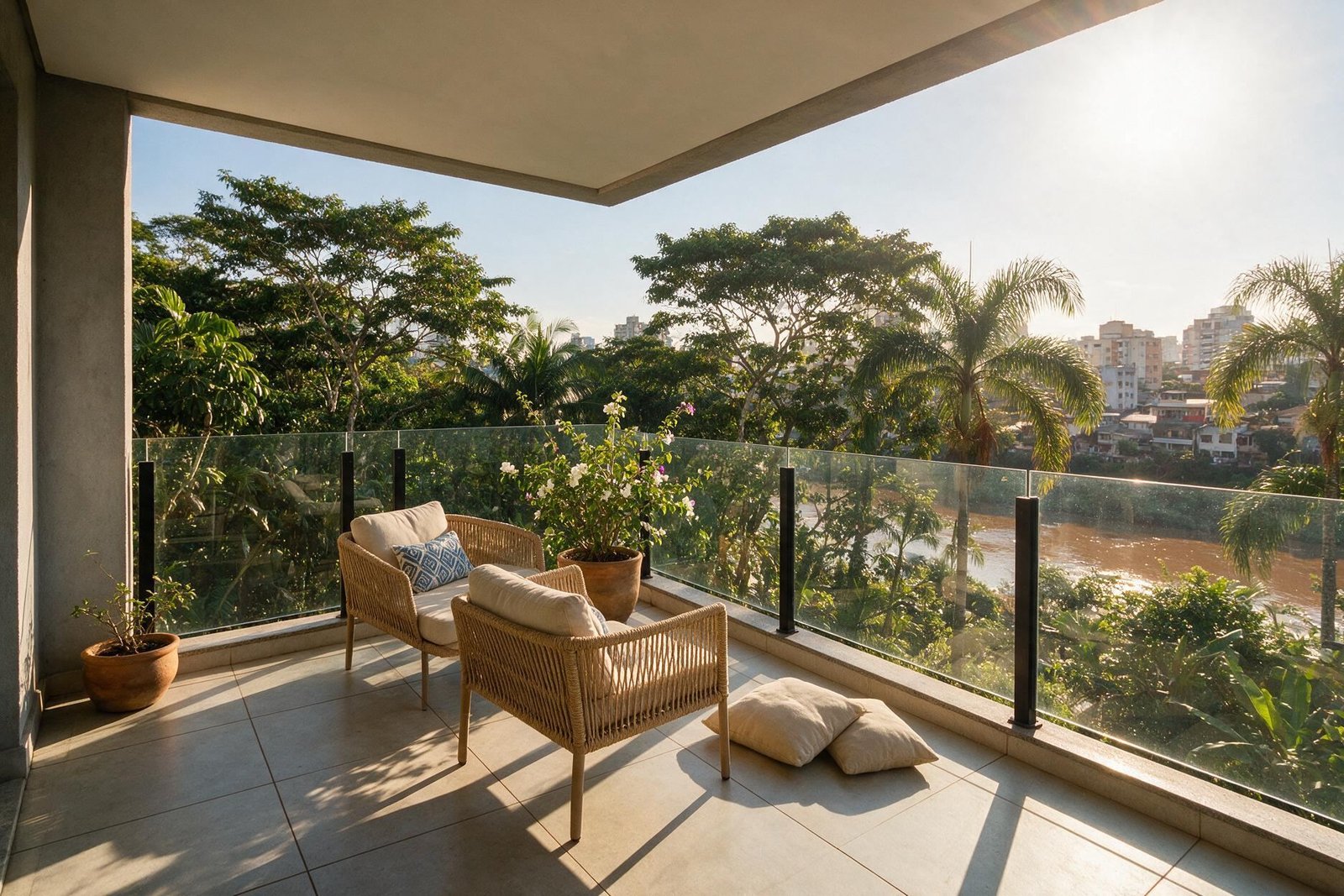 Apartamento em Parnamirim com varanda e vista para o rio