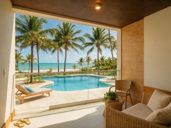 Flat em resort de Porto de Galinhas com piscinas naturais