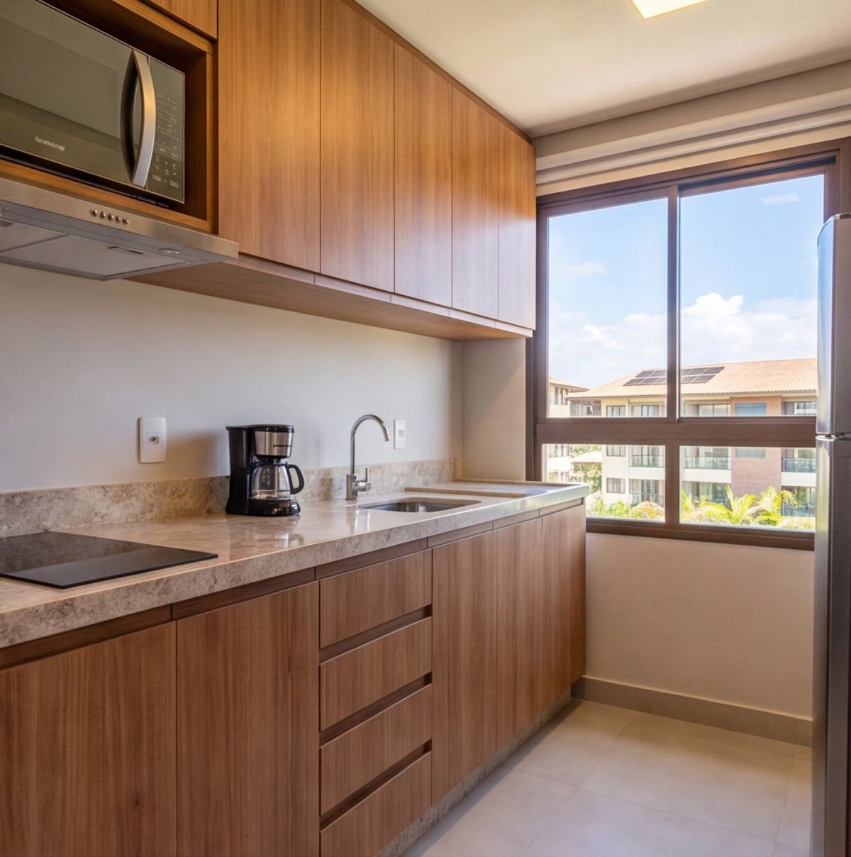 Flat em resort de Porto de Galinhas com piscinas naturais — cozinha