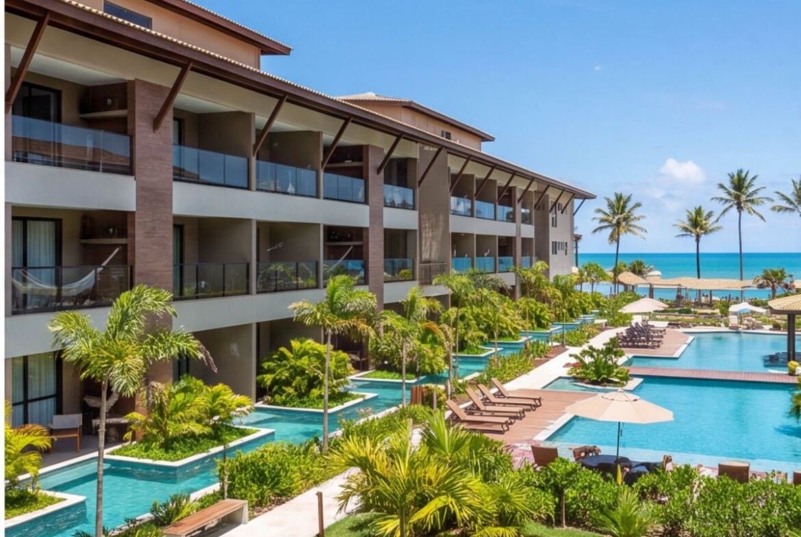 Flat em resort de Porto de Galinhas com piscinas naturais — fachada