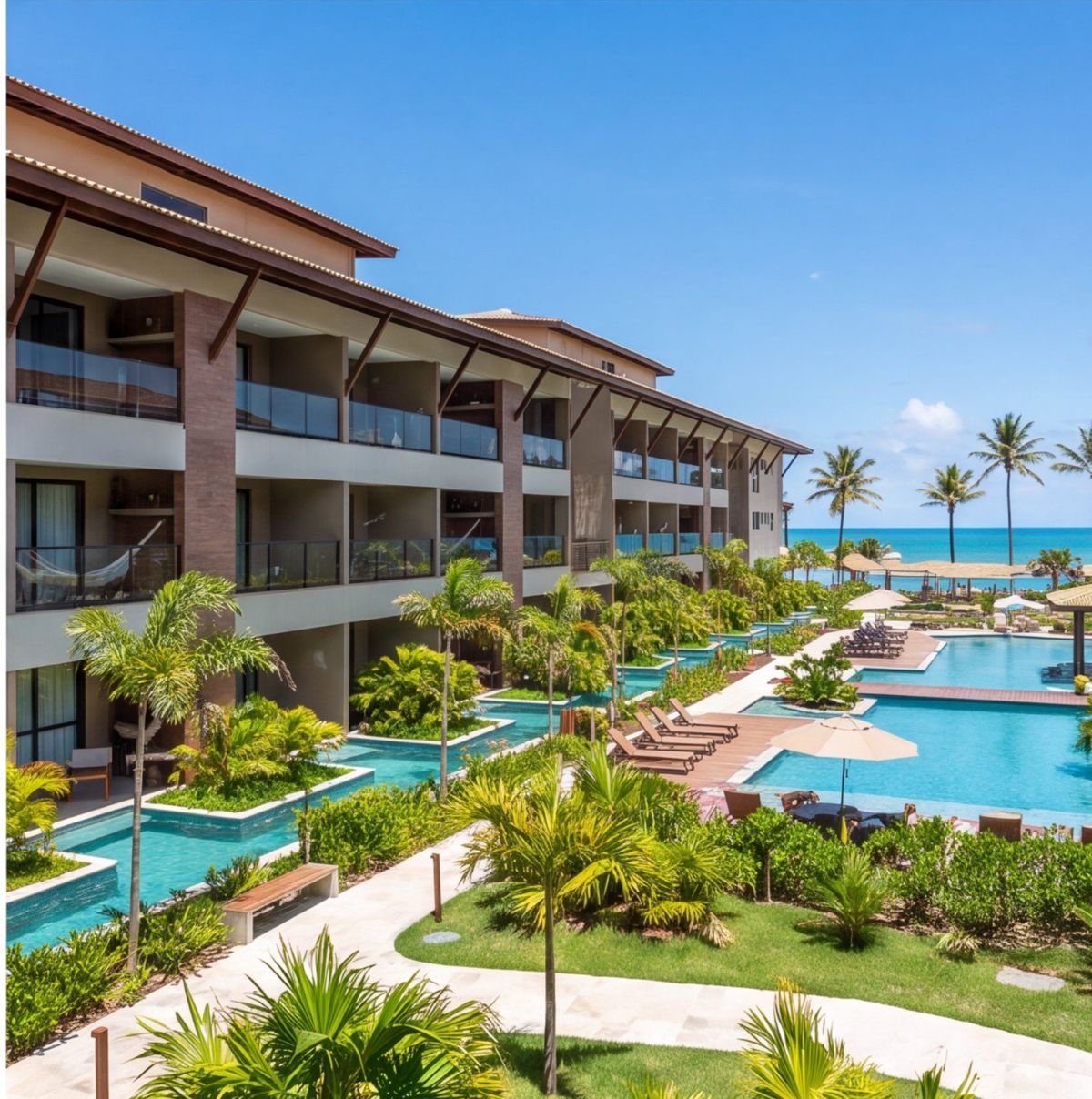 Flat em resort de Porto de Galinhas com piscinas naturais — fachada