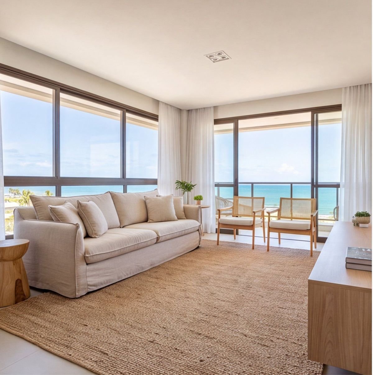 Apartamento pé na areia em Muro Alto com vista para o mar — sala