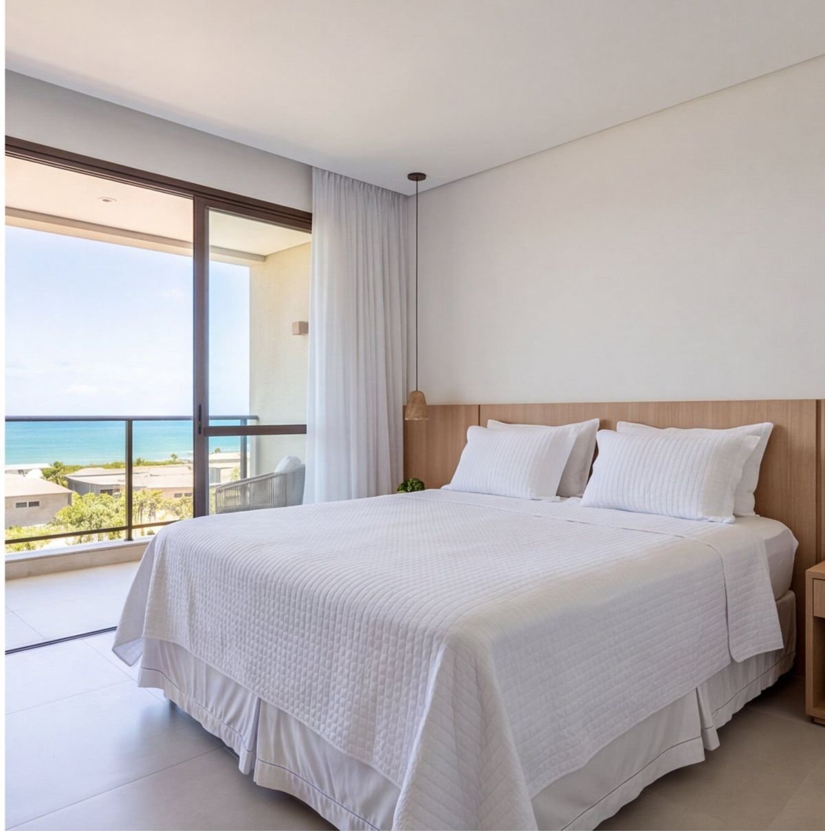 Apartamento pé na areia em Muro Alto com vista para o mar — quarto