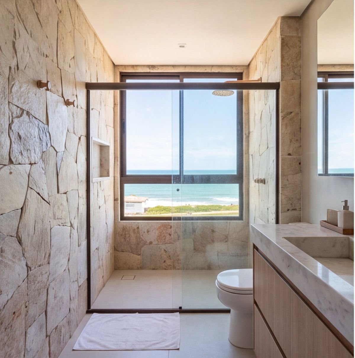 Apartamento pé na areia em Muro Alto com vista para o mar — banheiro