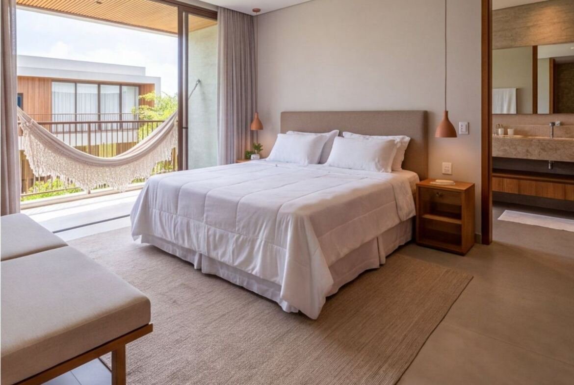 Casa em condomínio de Muro Alto com piscina privativa — quarto
