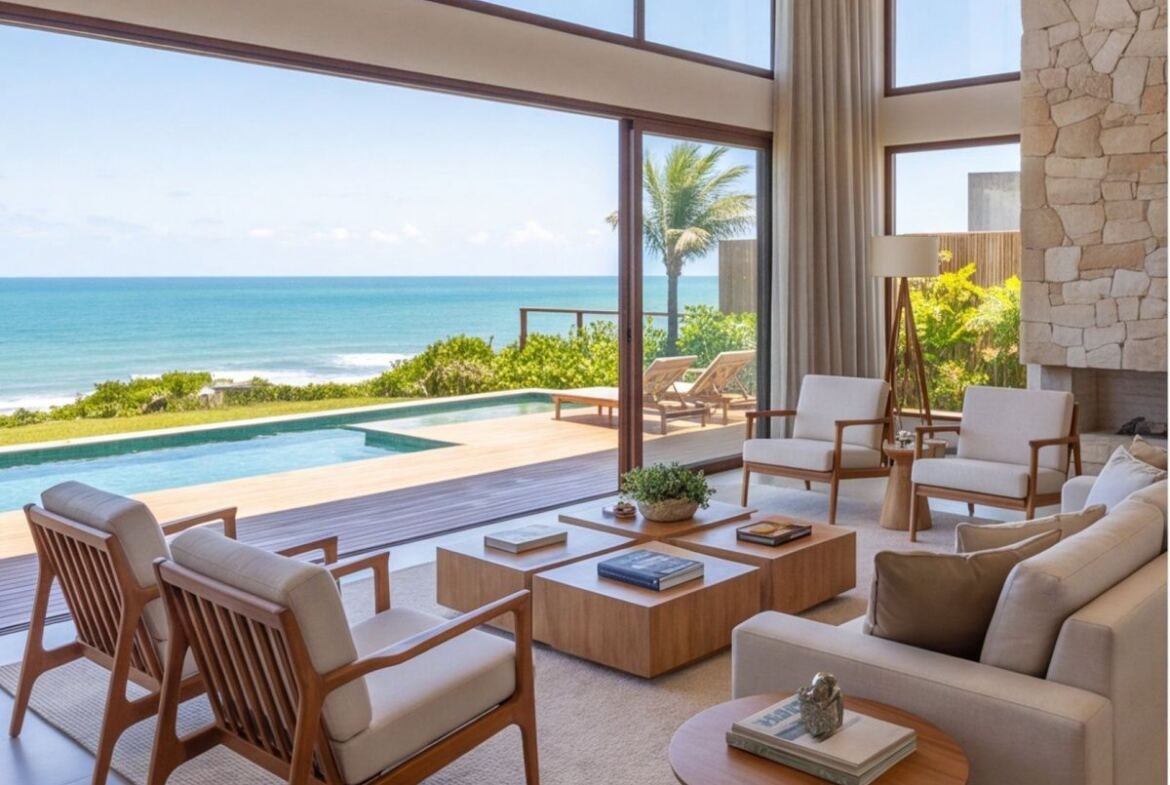 Casa de alto padrão em Serrambi com vista para o mar — sala