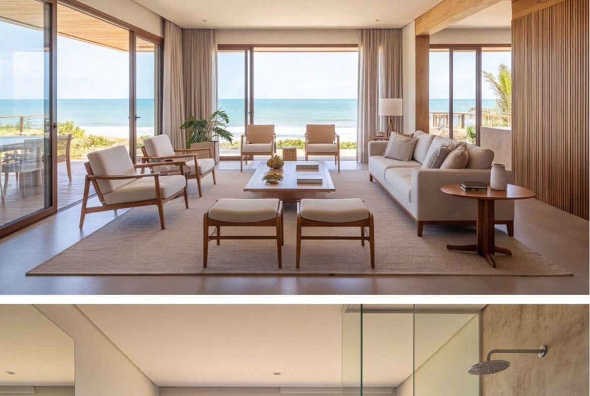 Casa à beira-mar em Tamandaré com acesso privativo à praia — sala