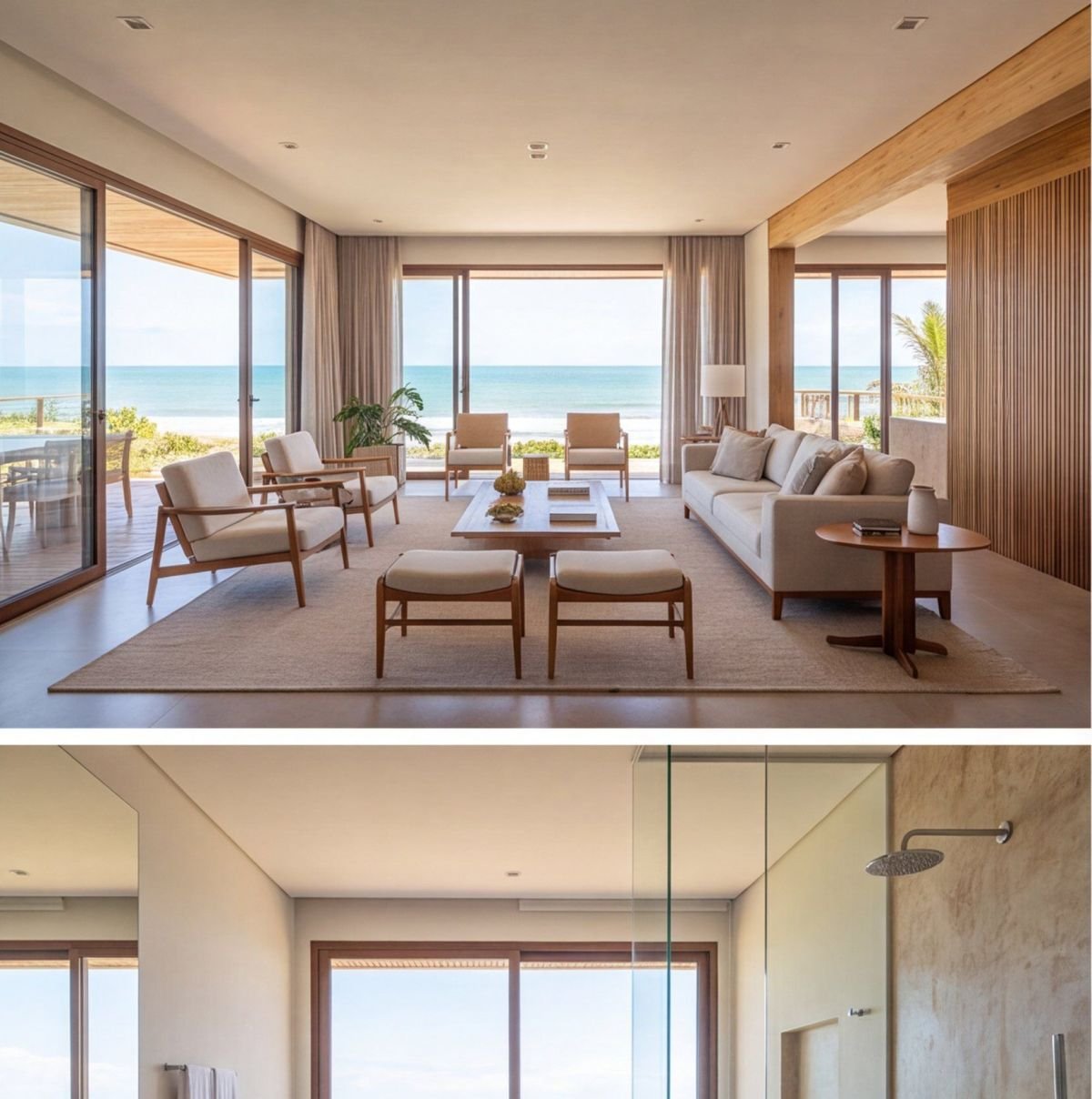 Casa à beira-mar em Tamandaré com acesso privativo à praia — sala