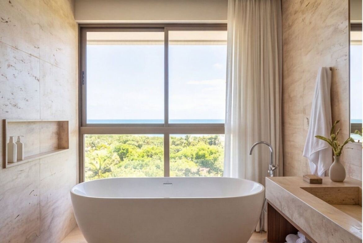Apartamento na Praia do Paiva com infraestrutura de resort — banheiro