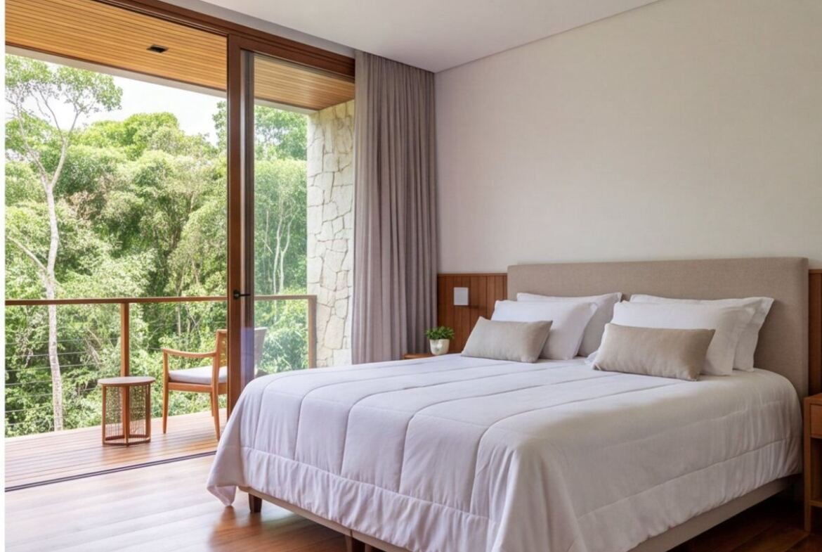 Casa na Reserva do Paiva com piscina e vista para a mata — quarto