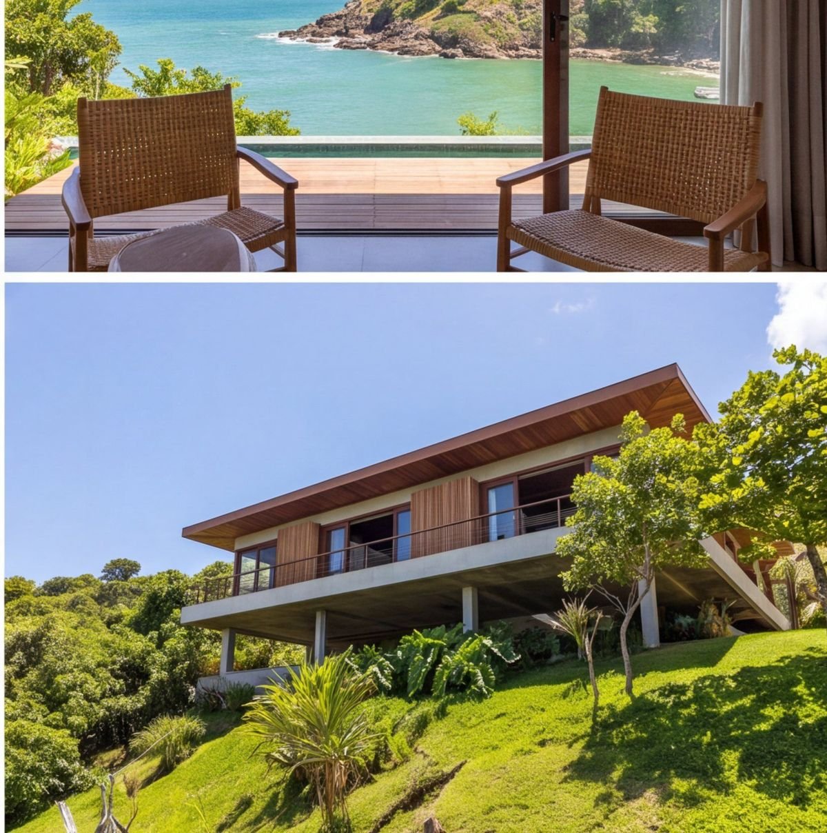 Casa em Calhetas com vista para a enseada — fachada Casa em Calhetas com vista para a enseada — fachada