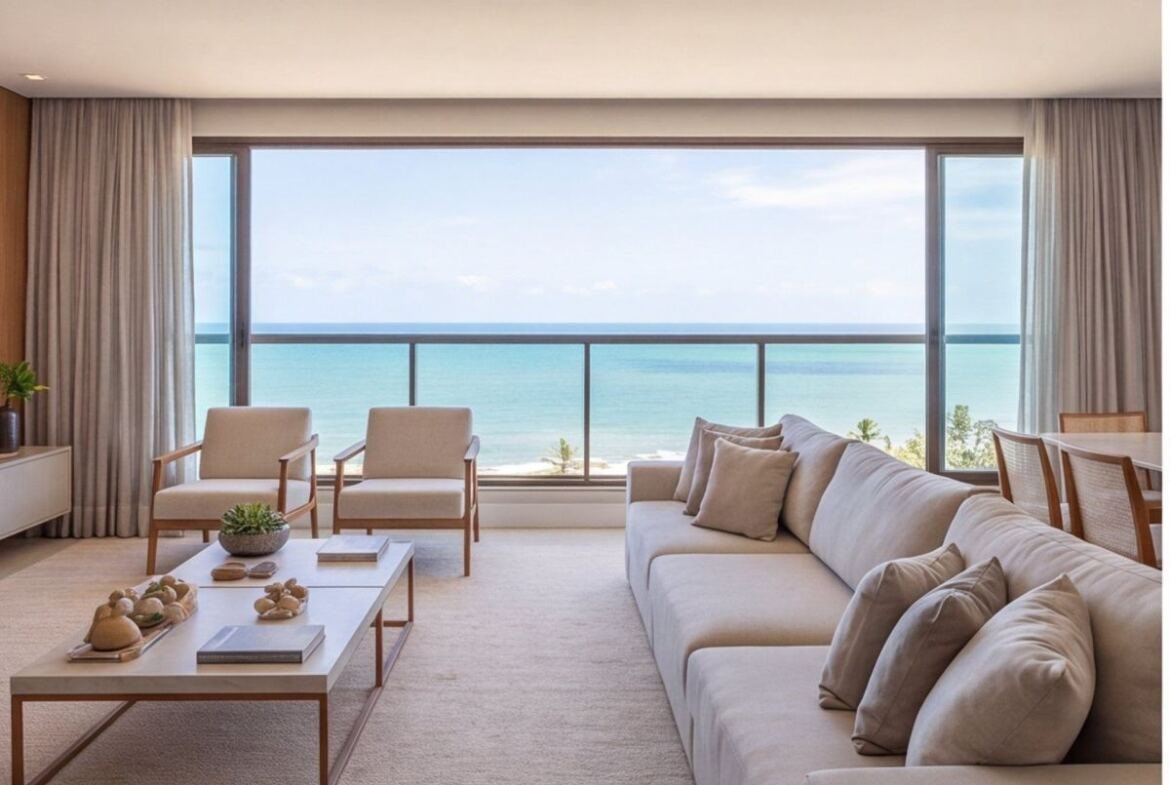 Apartamento na Praia do Pina com vista frontal para o mar — sala