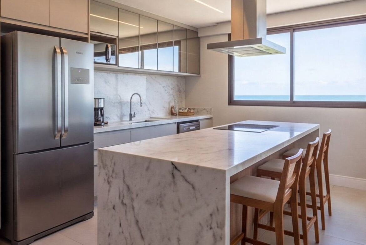 Apartamento na Praia do Pina com vista frontal para o mar — cozinha