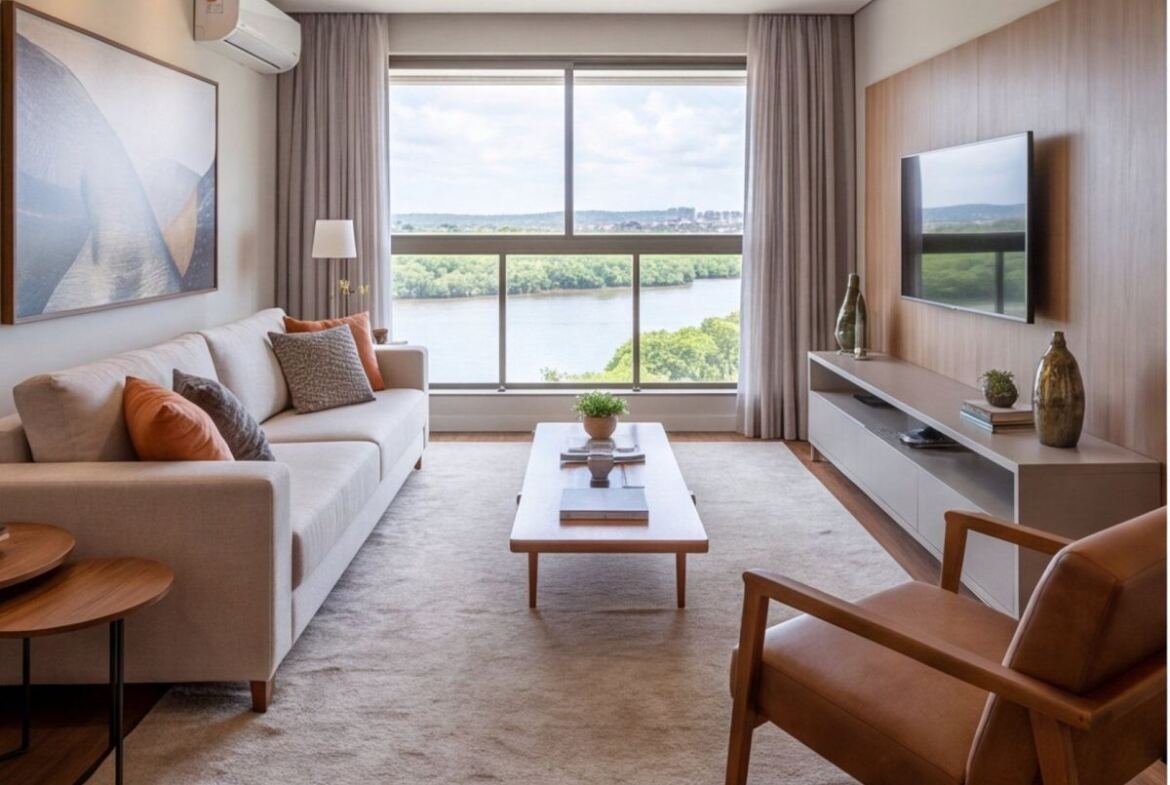 Apartamento em Parnamirim com varanda e vista para o rio — sala