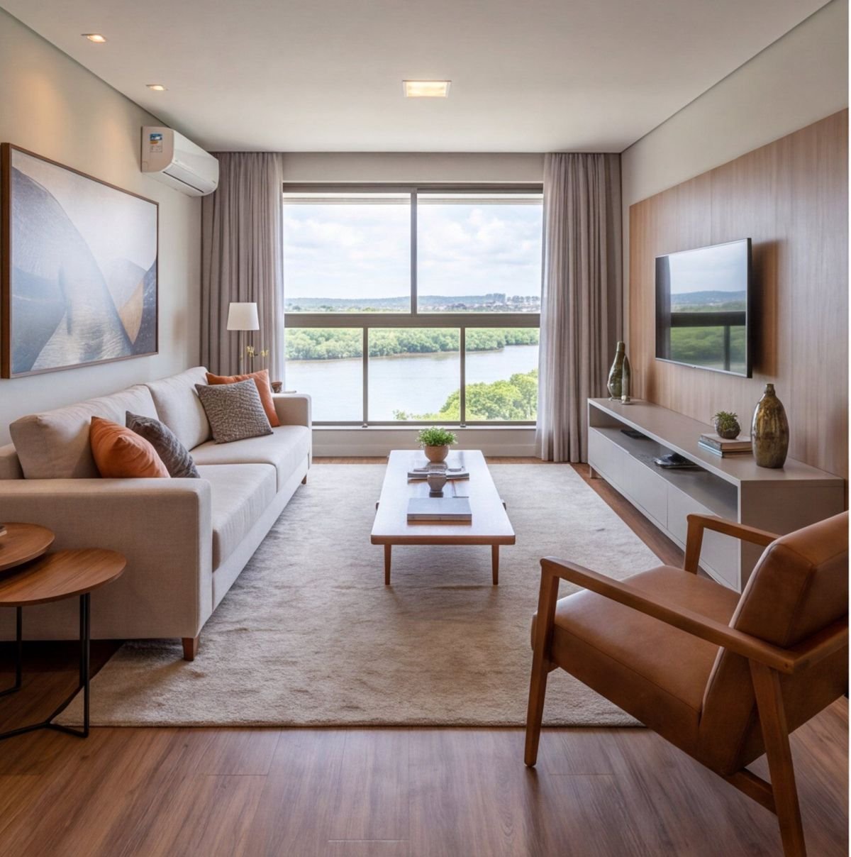 Apartamento em Parnamirim com varanda e vista para o rio — sala