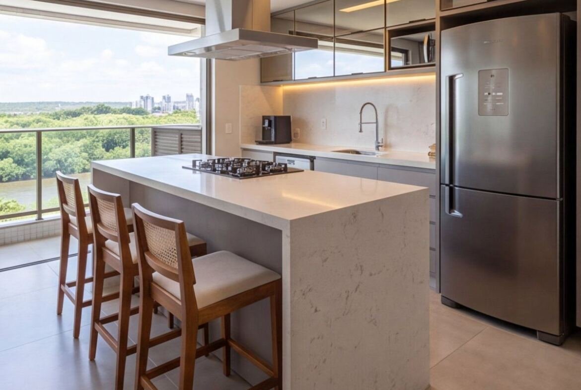 Apartamento em Parnamirim com varanda e vista para o rio — cozinha