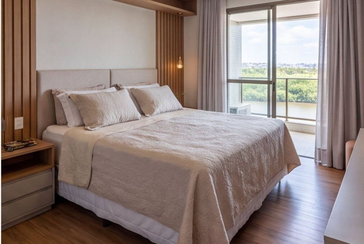 Apartamento em Parnamirim com varanda e vista para o rio — quarto