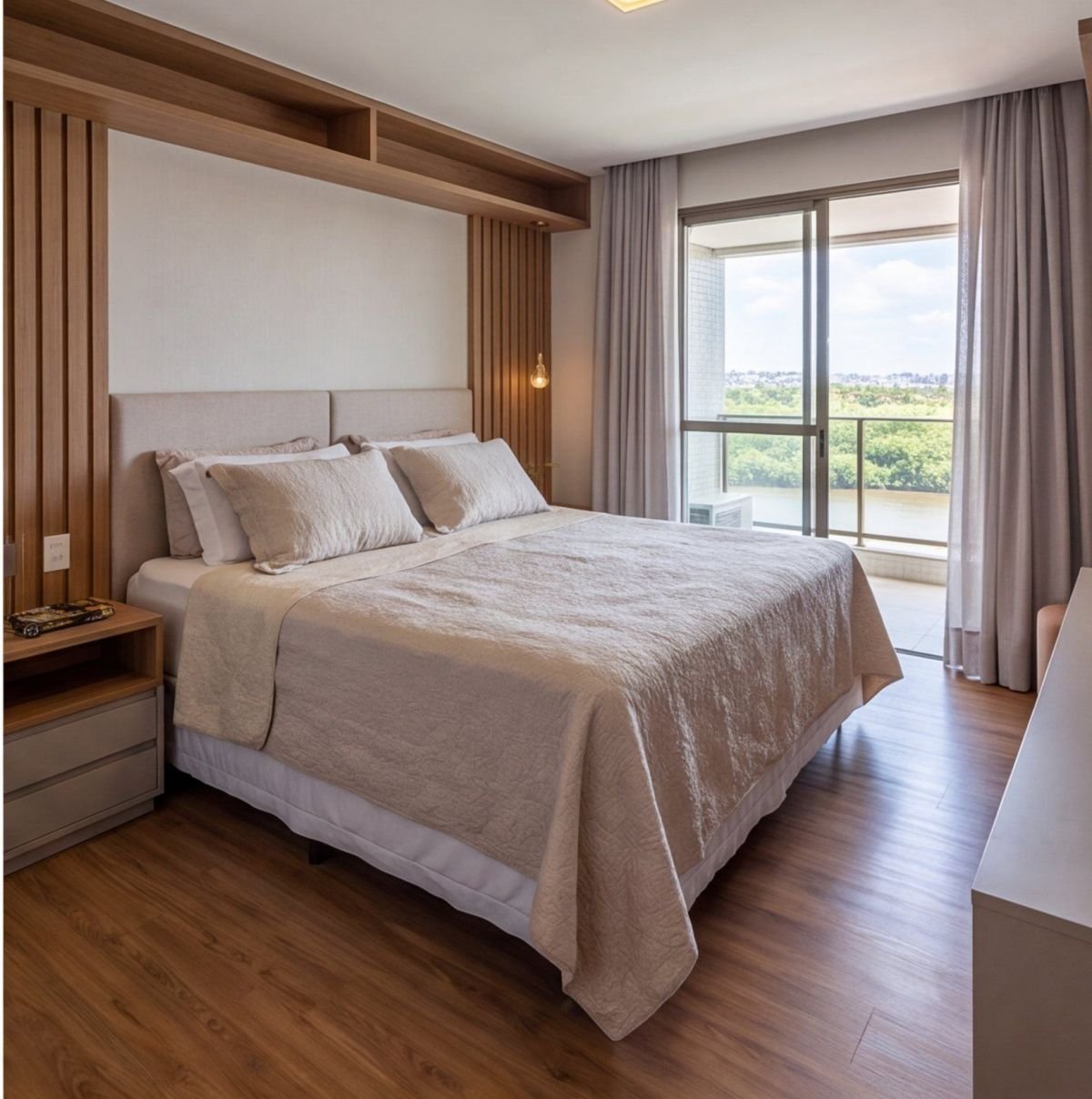 Apartamento em Parnamirim com varanda e vista para o rio — quarto